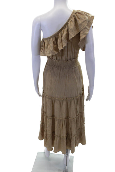 VTCH Collezioni Womens Sleeveless Scoop Neck Ruched Maxi Dress Nude Size S