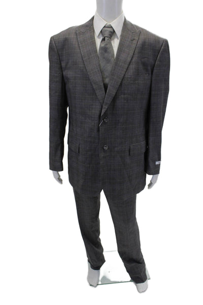 Vinci Mens Wool Long Sleeve Stripe Button Blazer Pants Suit Gray Size EUR 40