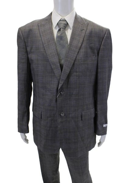 Vinci Mens Wool Long Sleeve Stripe Button Blazer Pants Suit Gray Size EUR 40