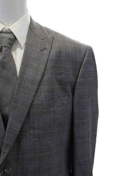 Vinci Mens Wool Long Sleeve Stripe Button Blazer Pants Suit Gray Size EUR 40