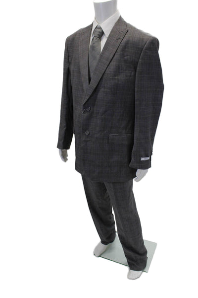 Vinci Mens Wool Long Sleeve Stripe Button Blazer Pants Suit Gray Size EUR 40