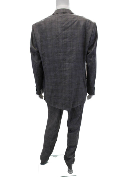 Vinci Mens Wool Long Sleeve Stripe Button Blazer Pants Suit Gray Size EUR 40