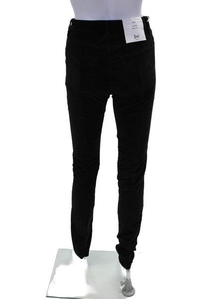 3x1 Womens Kaya Velvet Split Bell Pants - Black Velveteen Size 25