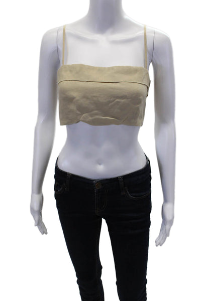 Onia Womens Air Linen Fold Over Cropped Top - Jute Size 10