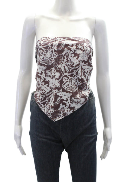 Tibi Womens Batik Strapless Bandeau Top - Cinnamon Multi Size L
