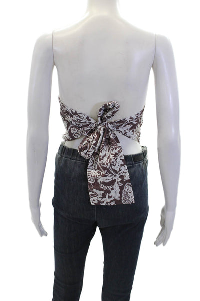 Tibi Womens Batik Strapless Bandeau Top - Cinnamon Multi Size L