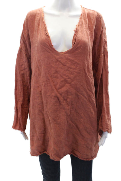 Mes DeMoiselles Paris Womens Linen Raw Hem V Neck Tunic Red Size 1
