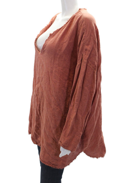 Mes DeMoiselles Paris Womens Linen Raw Hem V Neck Tunic Red Size 1