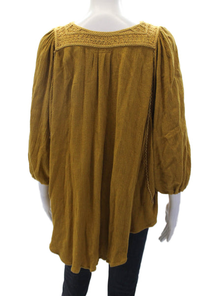 Mes DeMoiselles Paris Womens V Neck Embroidered Long Sleeve Blouse Yellow Size 1