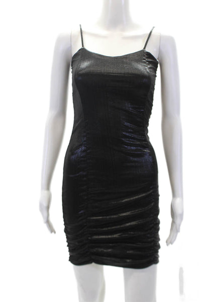 KatieJ NYC Womens Metallic Ruched Sleeveless Mini Dress Black Size XL