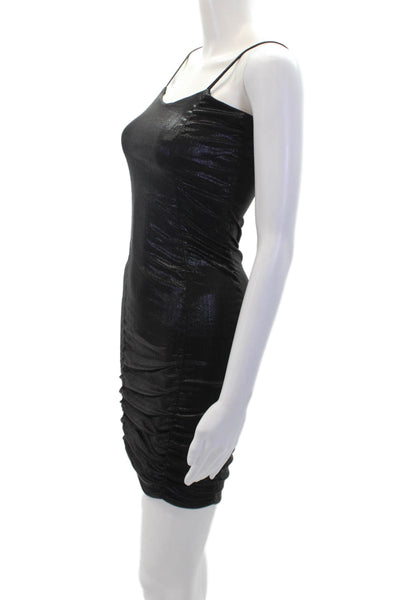 KatieJ NYC Womens Metallic Ruched Sleeveless Mini Dress Black Size XL