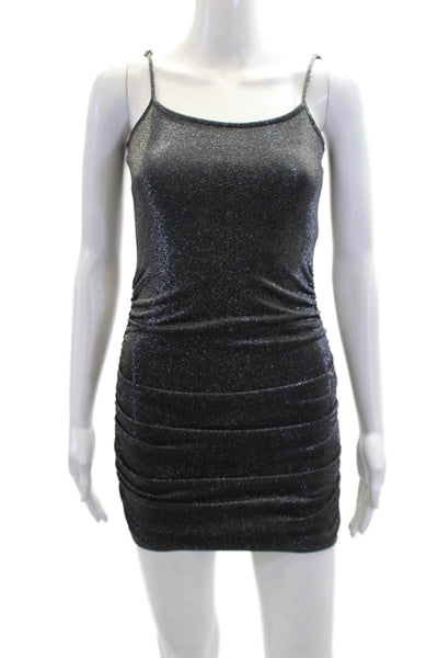 KatieJ NYC Womens Metallic Sleeveless Square Neck Ruched Mini Dress Gray S