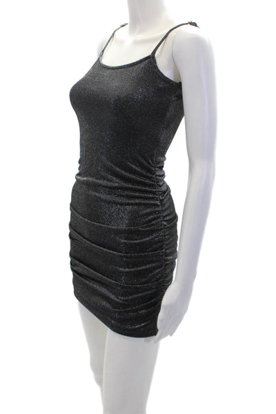 KatieJ NYC Womens Metallic Sleeveless Square Neck Ruched Mini Dress Gray S