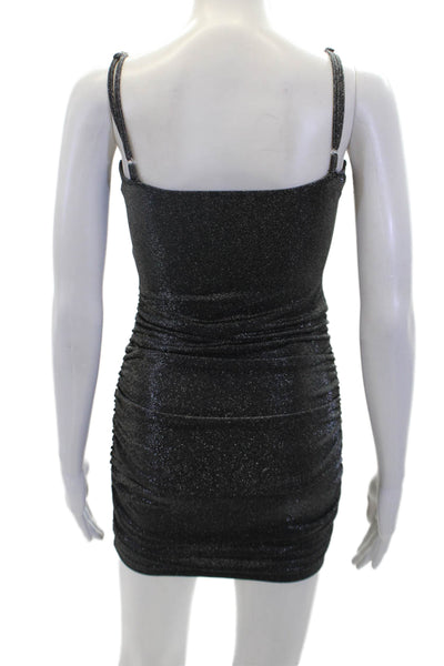 KatieJ NYC Womens Metallic Sleeveless Square Neck Ruched Mini Dress Gray S
