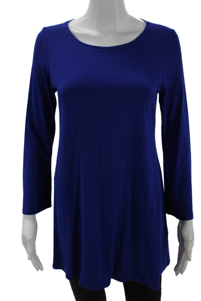 Eileen Fisher Womens 3/4 Sleeve Scoop Neck Knit Shirt Blue Size PS