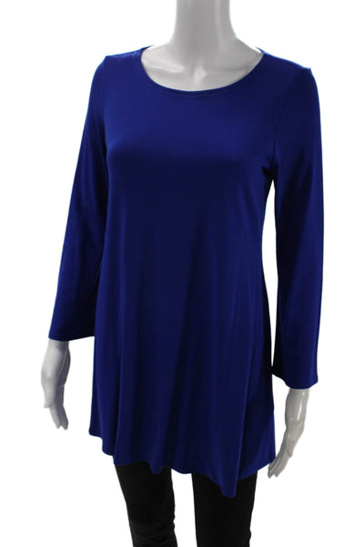 Eileen Fisher Womens 3/4 Sleeve Scoop Neck Knit Shirt Blue Size PS