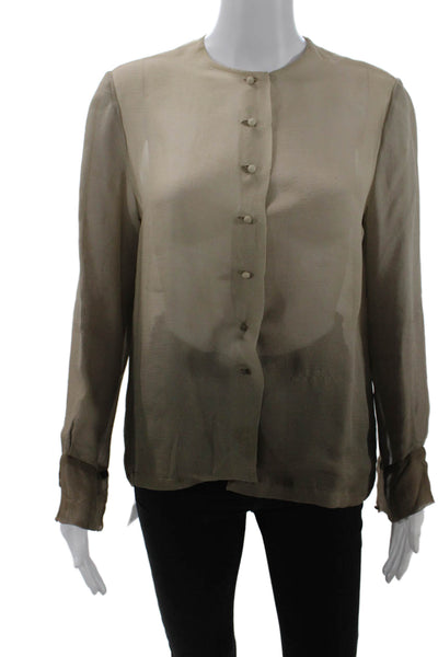 Bonwit Teller Womens Long Sleeve Button Front Silk Ombre Top Brown Size Medium