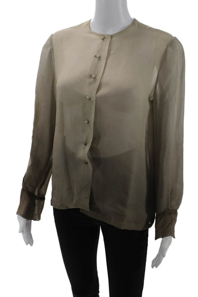 Bonwit Teller Womens Long Sleeve Button Front Silk Ombre Top Brown Size Medium