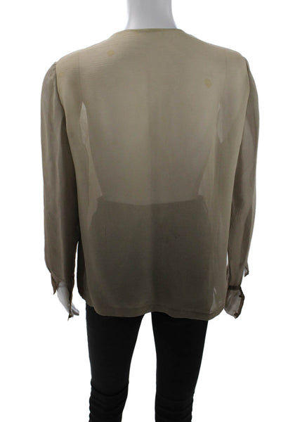 Bonwit Teller Womens Long Sleeve Button Front Silk Ombre Top Brown Size Medium