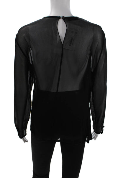 Alfred Sung Womens Long Sleeve Crew Neck Silk Sheer Top Black Size Medium