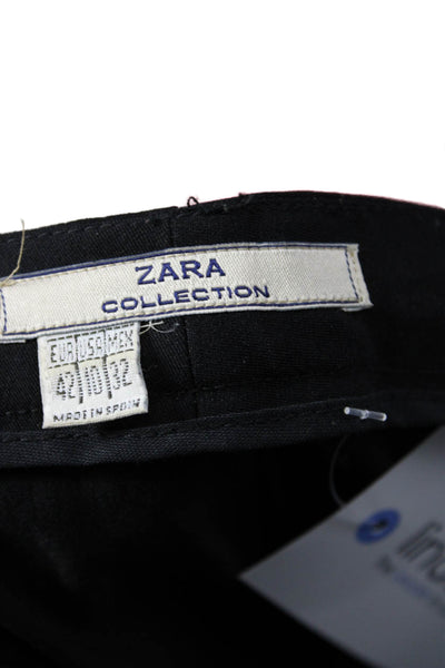 Zara Womens Zipper Fly High Rise Straight Leg Trouser Pants Black Size 10