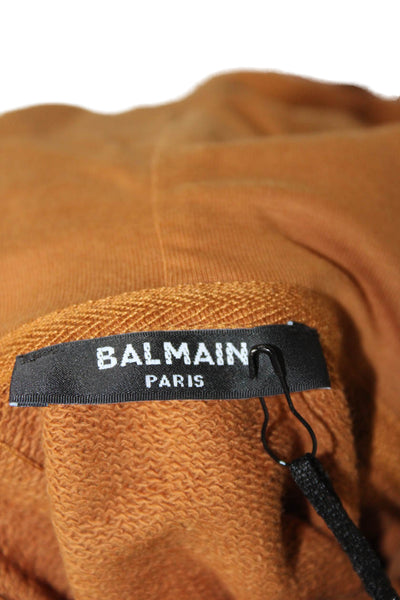 Balmain Mens Cotton Long Sleeve Graphic Pullover Hoodie Brown Size L
