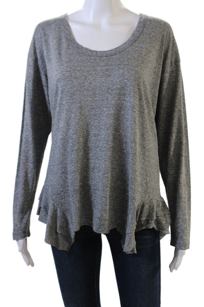 Current/Elliott Womens Tiered Long Sleeves Trim Tee Shirt Heather Gray Size 0