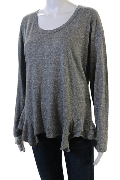 Current/Elliott Womens Tiered Long Sleeves Trim Tee Shirt Heather Gray Size 0