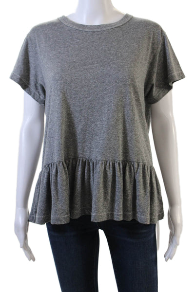 The Great Womens Short Sleeves Flare Bottom Shirt Gray Cotton Blend Size 2