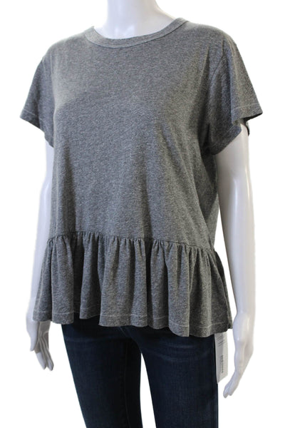 The Great Womens Short Sleeves Flare Bottom Shirt Gray Cotton Blend Size 2