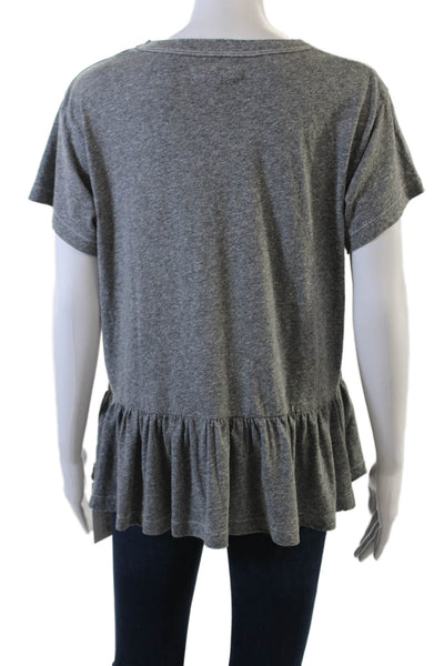 The Great Womens Short Sleeves Flare Bottom Shirt Gray Cotton Blend Size 2