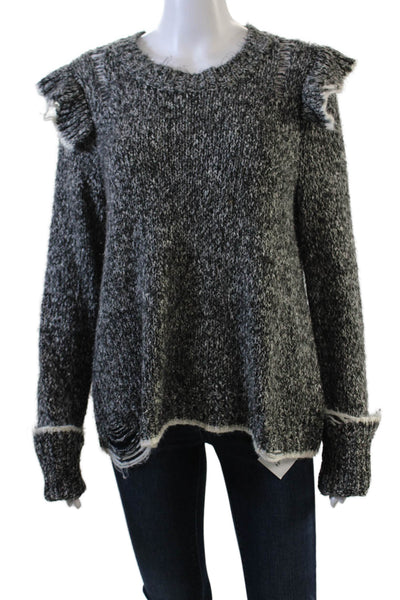 Wildfox Womens Ruffled Long Sleeves Knit Sweater Gray Cotton Size Medium