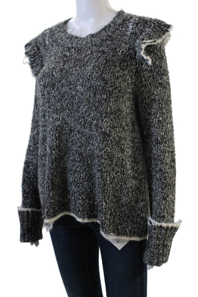 Wildfox Womens Ruffled Long Sleeves Knit Sweater Gray Cotton Size Medium