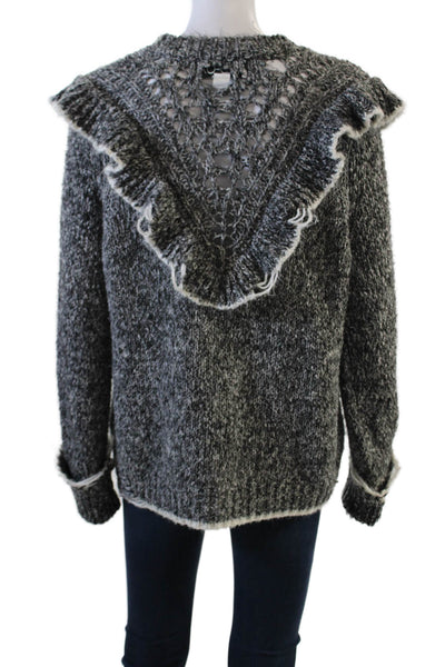 Wildfox Womens Ruffled Long Sleeves Knit Sweater Gray Cotton Size Medium