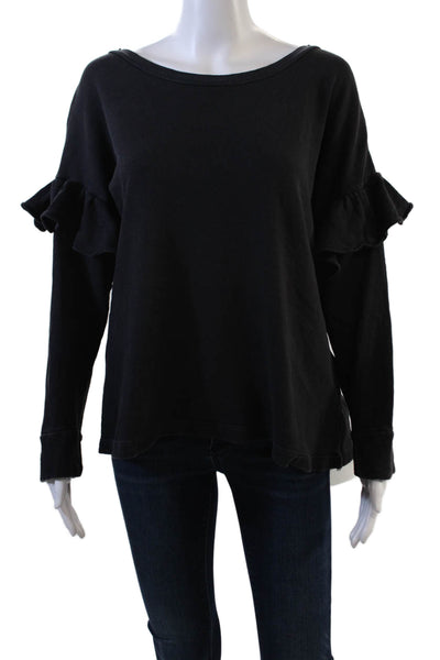 Current/Elliott Womens Ruffled Long Sleeves Sweatshirt Washed Black Size 1