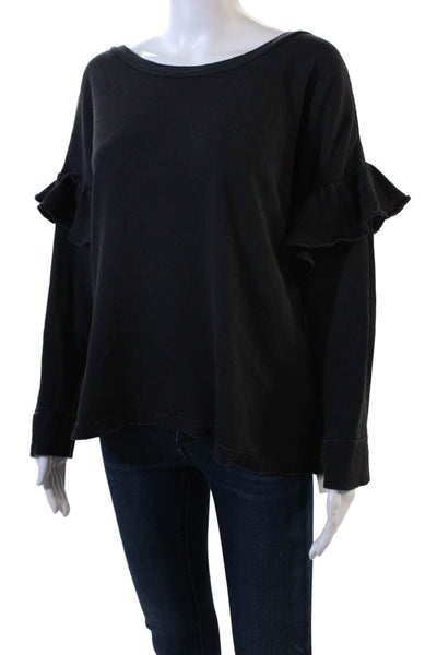 Current/Elliott Womens Ruffled Long Sleeves Sweatshirt Washed Black Size 1