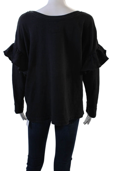 Current/Elliott Womens Ruffled Long Sleeves Sweatshirt Washed Black Size 1