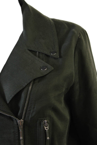 Club Monaco Womens Zipper Closure Cropped Biker Jacket Green Size Medium