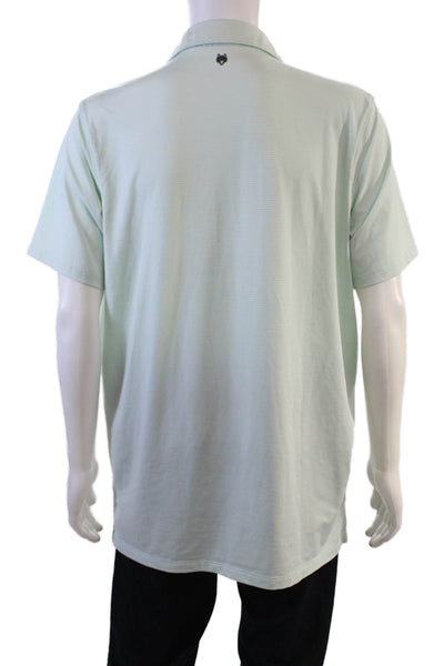 Grayson Mens Striped Short Sleeves Polo Shirt Mint Blue White Size Large