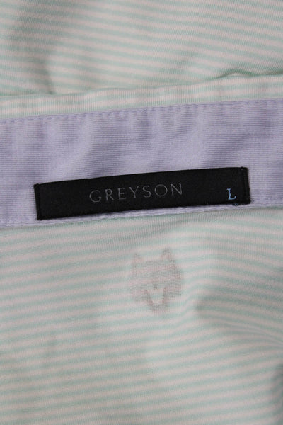 Grayson Mens Striped Short Sleeves Polo Shirt Mint Blue White Size Large