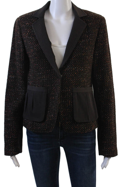 Yansi Fugel Womens Wool Woven Print Long Sleeve One Button Blazer Brown Size 8