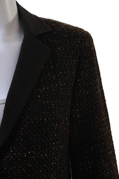 Yansi Fugel Womens Wool Woven Print Long Sleeve One Button Blazer Brown Size 8