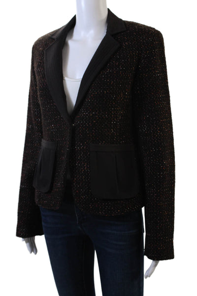 Yansi Fugel Womens Wool Woven Print Long Sleeve One Button Blazer Brown Size 8