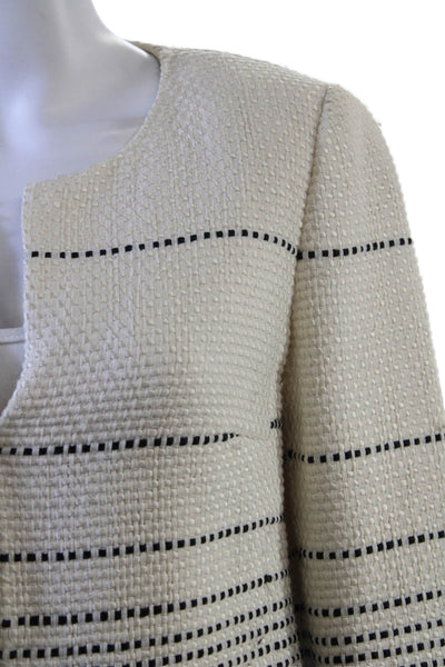 Rena Lange Womens Ombre Stitch Round Neck Button Up Blazer White Size 8
