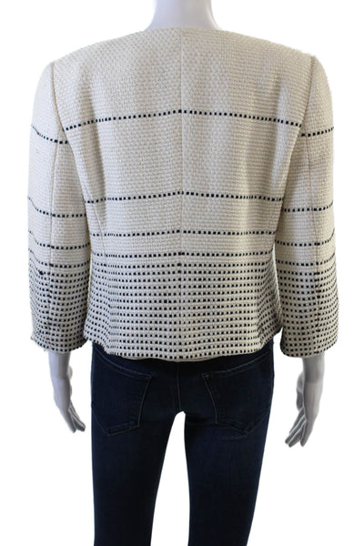 Rena Lange Womens Ombre Stitch Round Neck Button Up Blazer White Size 8