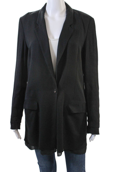 Frenken Womens Deep V-Neck Long Sleeve One Button Midi Blazer Black Size 34