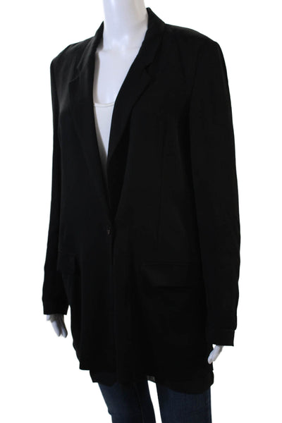 Frenken Womens Deep V-Neck Long Sleeve One Button Midi Blazer Black Size 34