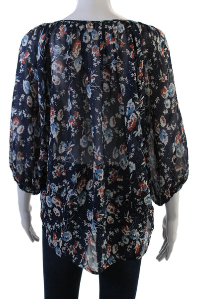 Joie Womens Silk Floral Print Long Sleeves Blouse Navy Blue Size Extra Small