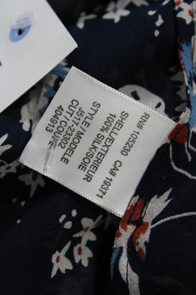 Joie Womens Silk Floral Print Long Sleeves Blouse Navy Blue Size Extra Small