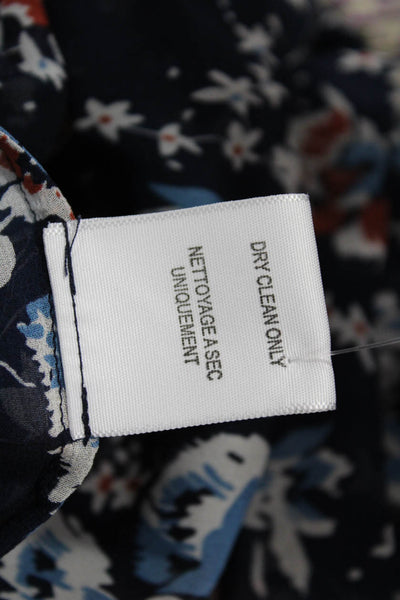 Joie Womens Silk Floral Print Long Sleeves Blouse Navy Blue Size Extra Small